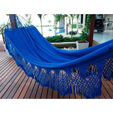 Rede De Dormir Descanso Casal Luxo Bucho De Boi Reforçada Cor Azul Liso Modelo 319