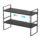 Redrubbit Organizadores De Prateleira De Armário Expansíveis Prateleiras Empilháveis Para Balcão De Cozinha Prateleira De Temperos Para Cozinha Banheiro Despensa Escritório Placa De Metal Resistente Antiderrapante Preto Conjunto De 2