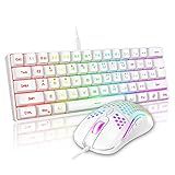 RedThunder Combo De 60- Mini Teclado E Mouse Para Jogos- Leve- Ultracompacto 61 Teclas RGB Retroiluminado- 7200 DPI Honeycomb Optical Mouse- Conjunto De Jogos Com Fio Para PC- Mac- PS5- Xbox Gamer