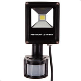 Refletor Holofote Led Branco Frio 10w Lorben Sensor Presença Carcaça Preta Luz Branco Brilhante 110v 220v bivolt 