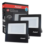 Refletor Led Avant 100w Branco Frio 6500k Bivolt Kit C/ 2 Cor Da Carcaça Preto Cor Da Luz Branco-frio 110v/220v