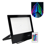 Refletor Led Holofote 300w Rgb Colorido Bivolt C Controle Carcaça Preto 110v 220v