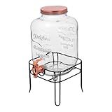 Refresqueira Suqueira De Vidro Com Suporte- 5 Litros- Vidro E Metal