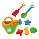 Regador Brinquedo Praia Areia Kit 6 Acessórios Beach Play Forminhas E Rastelo