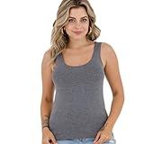 Regata Alça Larga Feminina Viscolycra Slim - Blusa Confortável E Elegante Para Primavera/verão, Modelagem Slim (br, Alfa, M, Regular, Chumbo)