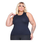 Regata Plus Size Blusa Canelada Premium Curve Varias Cores