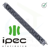 Regua 10 Tomada Rack 19 1u Bivolt Proteção Contra Sobrecarga Cor Preto 127v 220v Ipec