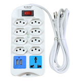Régua Extensão 9 Tomadas Bivolt C 2 Usb 3 Pinos Europeu 2m
