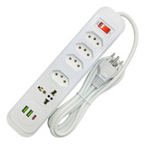 Régua Filtro Extensão 4 Tomadas 1 Universal 2 Usb Type c D Cor Branco 127v 220v