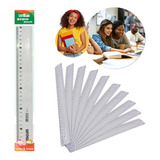 Régua Plástica 30cm Transparente Escolar Kit 10 Unidades