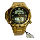 Relógio Atlantis Masculino A3154 Dourado Fundo Preto Origina