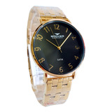 Relógio Backer Masculino Dourado Fundo Preto 10452145m Aço