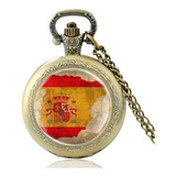 Relógio Bolso Bandeira Espanha La Rojigualda Aço Cor Bronze