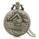 Relógio Bolso Relíquia Clássico Maria Fumaça Trem Locomotiva Cor Bronze