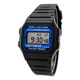 Relógio Casio Digital F 105w 1adf Cor Da Correia Preto Cor Do Bisel Prateado Cor Do Fundo Azul