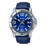 Relógio Casio Masculino Couro Azul Mtp-vd01l-2bvudf Cor Do Bisel Prateado