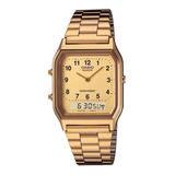 Relógio Casio Unissex Retangular Dourado Aq 230ga 9bmq