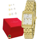 Relógio Champion Dourado Feminino Pequeno Banhado Ouro 18k 