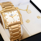 Relógio Champion Feminino Analógico Dourado Quadrado