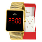 Relógio Champion Feminino Digital Dourado Quadrado