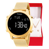 Relógio Champion Feminino Digital Dourado Redondo