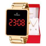 Relógio Champion Feminino Digital Quadrado Dourado Led Cor Do Fundo Led Vermelho 2