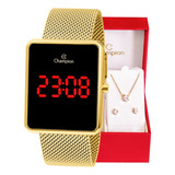 Relógio Champion Feminino Digital Quadrado Dourado