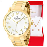 Relógio Champion Feminino Dourado Cn26000s Kit Berloques