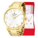 Relógio Champion Feminino Dourado Cn26028w Kit Colar Brincos