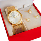 Relógio Champion Feminino Dourado Cn26215w Colar E Brincos Cor Da Correia Dourado 2 Cor Do Fundo Branco