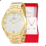 Relógio Champion Feminino Dourado Kit Colar