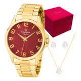 Relógio Champion Feminino Dourado Original Kit