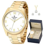Relógio Champion Feminino Dourado Prova D água Original Cor Do Bisel Dourado escuro Cor Do Fundo Branco