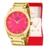 Relógio Champion Feminino Dourado Rosa + Colar E Brincos