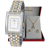 Relogio Champion Feminino Misto Quadrado Kit Semi Joia