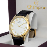 Relógio Champion Masculino Couro Dourado Original Nota Cor Da Correia Preto Cor Do Fundo Branco