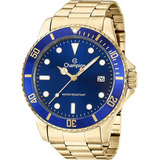 Relógio Champion Masculino Dourado Azul Original Prova Dagua
