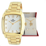 Relogio Champion Quadrado Grande Kit Semi Joia Cor Da Correia Dourado Cor Do Bisel Dourado Cor Do Fundo Branco