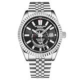 Relógio Clássico Suíço Automático Stuhrling Datemaster De 42 Mm E Pulseira De Aço Inoxidável Resistente à água Preto Clássico