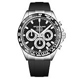 Relógio Cronógrafo Stuhrling Aquamaster Quartzo Com Coroa Rosqueada Ponteiros Luminosos Submostrador De Data E 24 Horas Pulseira De Borracha Preta Para Homens Caixa De 42 Mm Resistente à água