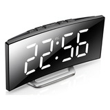 Relógio Curvado Led Digital Espelhado Despertador De Mesa