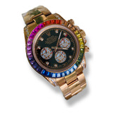 Relógio Daytona Rainbow Rolex Ouro Rose 40mm Pedras Promoção