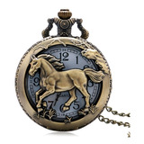 Relógio De Bolso Bronze Com Corrente Cavalo Estilo Antigo