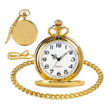 Relógio De Bolso Com Corrente Antigo Vintage Dourado Liso