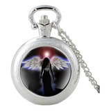 Relógio De Bolso Meu Anjo Da Guarda Proteção Aço Cor Prata
