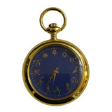 Relógio De Bolso Retro Estilo Antigo Quartz Dourado E Azul