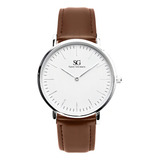 Relógio De Couro Marrom Masculino Bronx Silver 40mm Cor Do Fundo Branco
