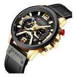 Relógio De Luxo Masculino Curren 8329 C estojo Couro V cores Cor Da Correia Preta dourado