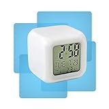 Relogio De Mesa Cabeceira Cube LED 7 Cores Alarme Despertador Calendario Temperatura Som Alto RGB Linha Premium   OrbitEcom