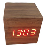 Relógio De Mesa Quadrado 6 5cm Digital Tipo Madeira Led Cubo